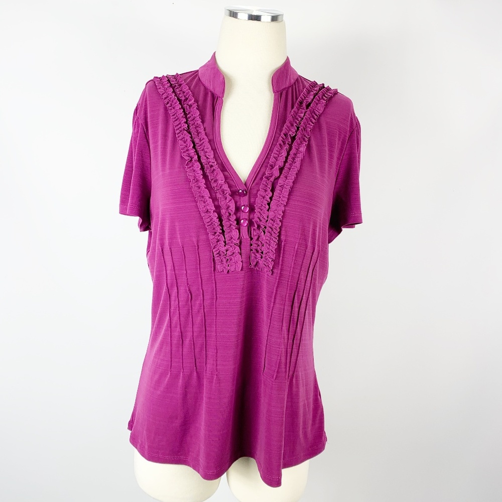 Harve Benard Large Purple Blouse Ruffle Front